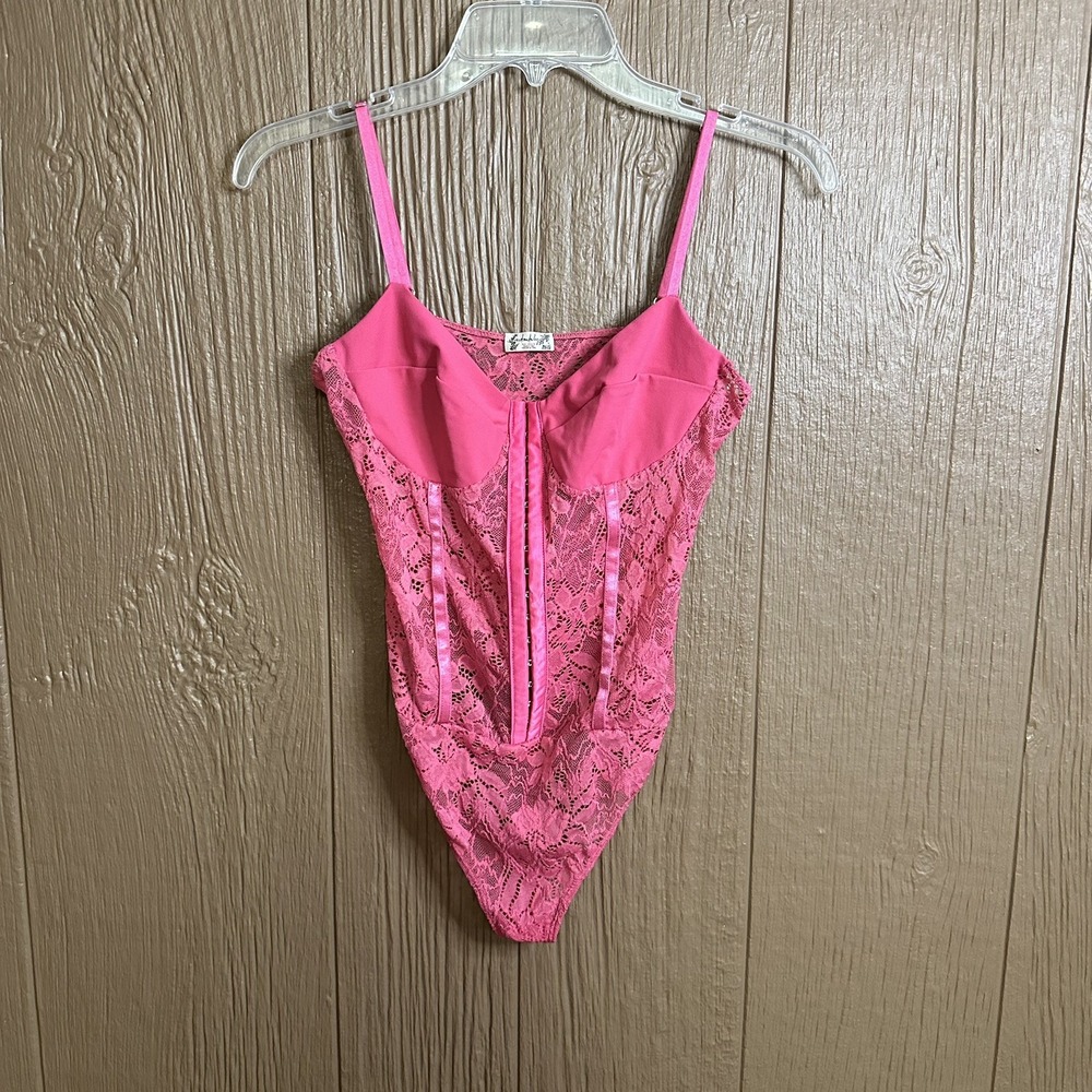 Free People Night Rhythm Lace Bodysuit Women's Sz M Raspberry Sorbet Lacey Sexy